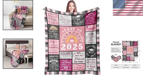 Graduation Blanket Flannel 60x50 Soft Cozy Gift Class of 2025 Travel Napping - Picture 2 of 9