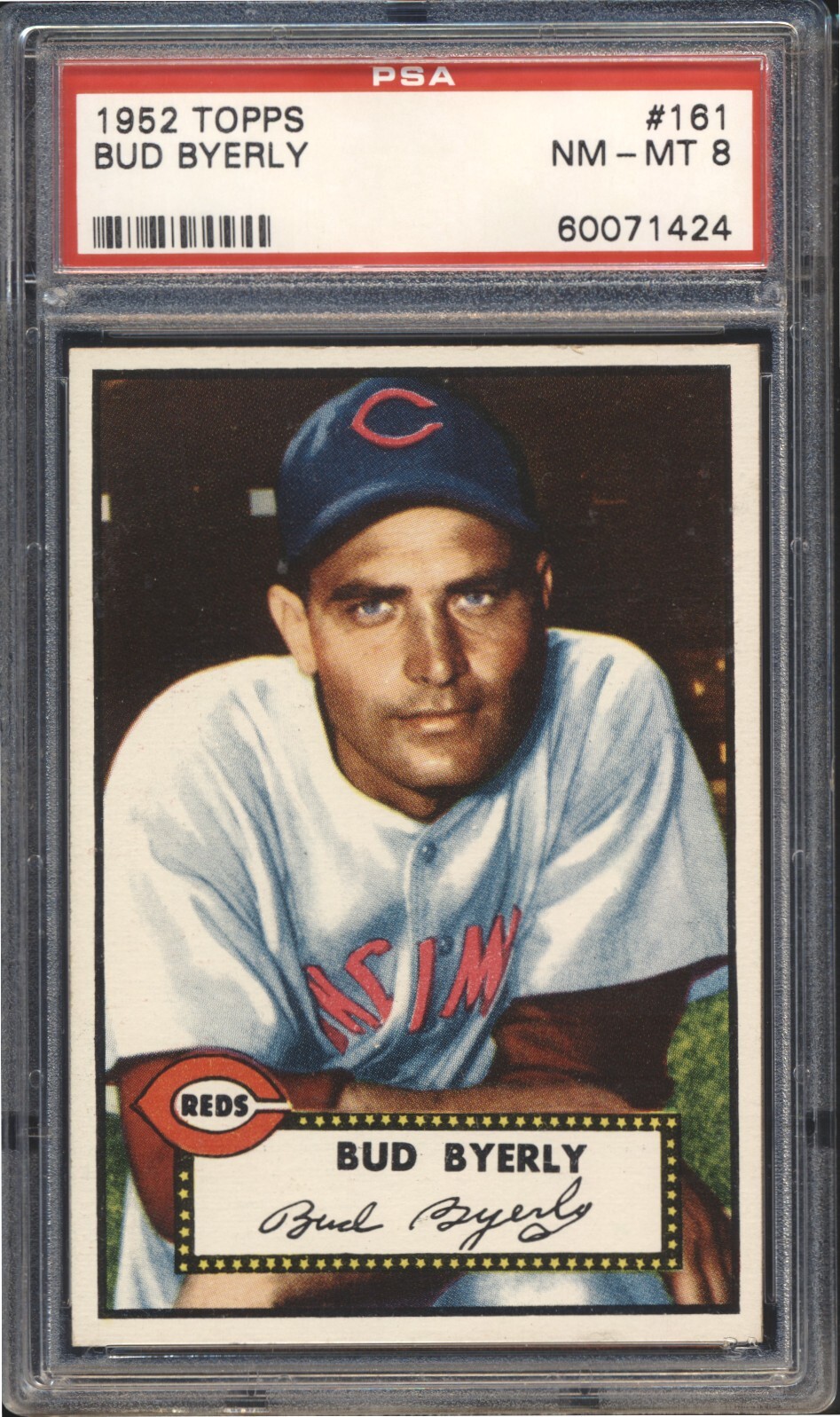 1952 Topps Baseball Bud Byerly ROOKIE #161 PSA 8 CINCINNATI REDS NM-MT POP 23
