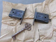 (2) NOS Antique National Lock Co 1 1/8" Mortise Locks Cabinet Drawer Insert