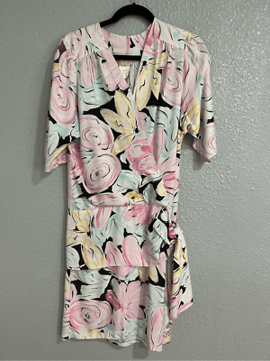 Vintage 80s Pastel Floral Short Sleeve Peplum Wrap Midi Dress Spring Summer  M | eBay