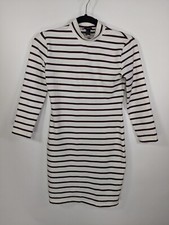 Forever 21 White Burgundy Striped Long Sleeve Turtleneck Bodycon Dress Size S