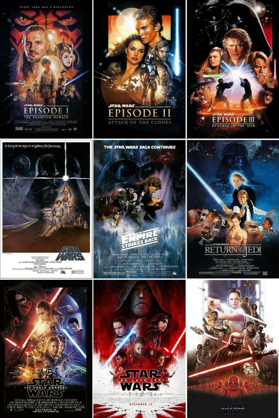 Star Wars Movie Poster Collection Bundle Set of 9 - 11X17 13X19 NEW USA