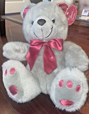 Cherish Teddy Bear Gray Maroon Satin Soft Plush Stuffed Bear 14" NWT Vintage SKM
