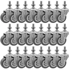 24 Pack 2 Inch Grey PU Stem Caster Swivel Polyurethane Caster Wheels