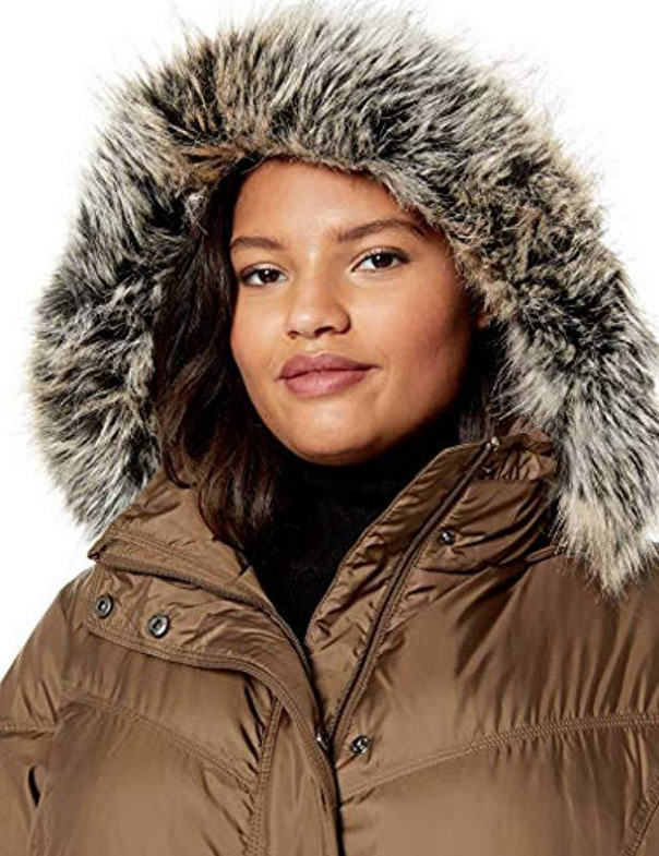 London Fog Women's Quilted Down with Faux Fur Trim Hood in Tuscan Size 1X X6914 image 3