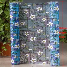1x Flower Printed Stained Window Film Static Cling Privacy Glass Sticker Decors