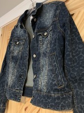 Lularoe “harvey” Denim Crop Jacket Leopard Cheetah Animal Print Small Button