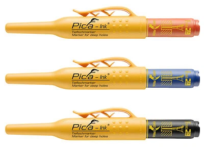 3er Set Pica INK Tieflochmarker schwarz blau rot Marker mit Köcher / Clip Pack