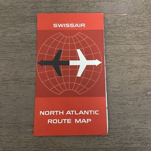 1965 SWISSAIR AIRLINES NORTH ATLANTIC ROUTE MAP 18 BY 20 1/4