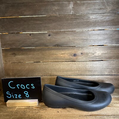 Womens Crocs At Work Non Slip Black Casual Ballet Flats Shoes Size 8 M GUC
