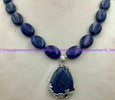  New13x18mm Natural Blue Egyptian Lapis Lazuli Oval Pendant Necklace 18 in