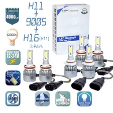 6x Combo H11 9005 H11 LED Headlight Conversion Kit High Low Beam Fog Light 6000K