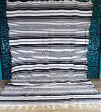 Authentic Mexican Falsa Blanket Black White Gray 71" x 45" Car Seat Beach Yoga