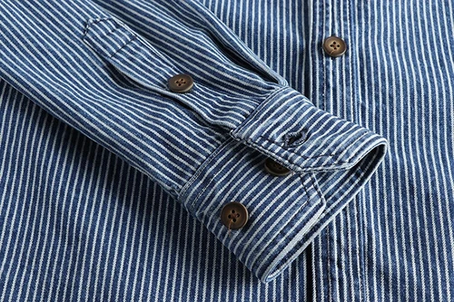 Garngefärbt Streifen Stoff gewaschen Retro Workwear Jeanshemd Herren Freizeithemd - - Bild 16 von 21