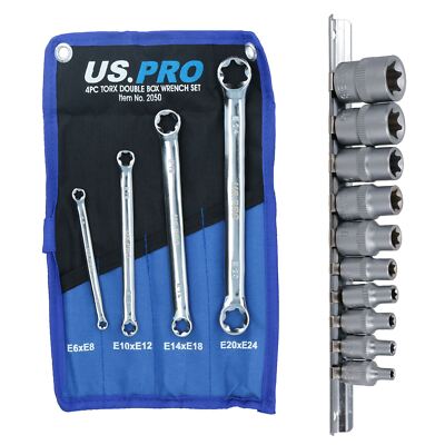 Female Torx Star E Sockets E4   E18 10pc Set + 4pc Torx Spanners E6   E24