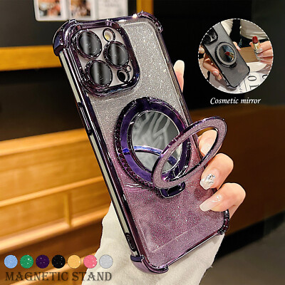 For iPhone 16 Plus 15 14 Pro Max 13 Mirror Stand Mag Safe Shockproof Back Case