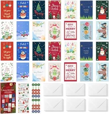 24 Pack Foiled & Glittery 6x4in Assorted Box Christmas Cards with Envelopes