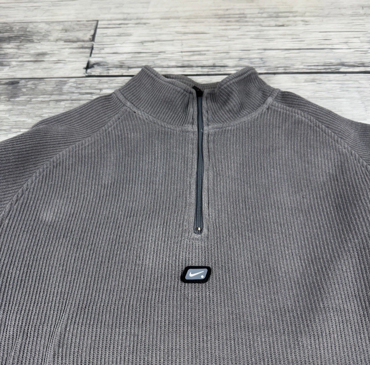 Vintage Nike Quarter Zip Sweater Mini Swoosh Ribbed Knit Pullover Y2K image 3