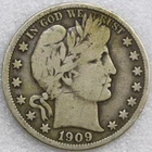 1909 Barber Half Dollar 90% Silver US Coin 50c #A37