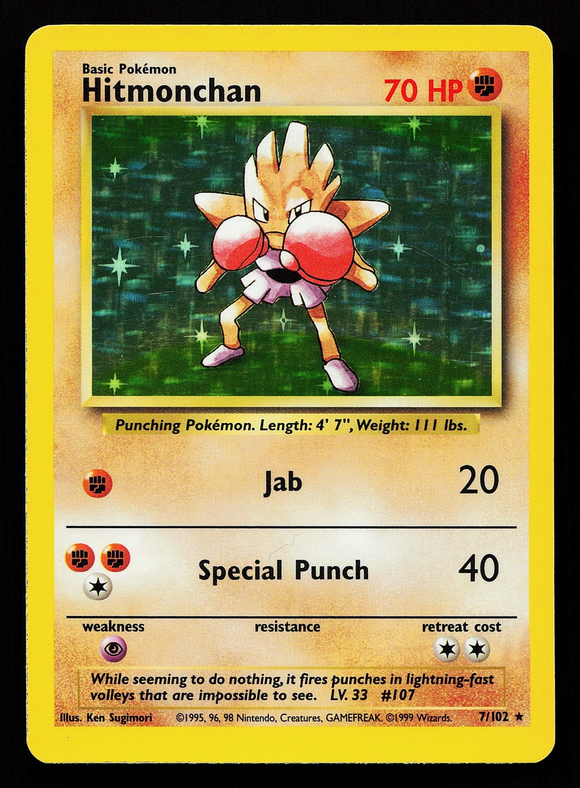 Hitmonchan 7/102 Holo Rare Base Set Pokémon Card