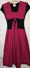 Abito nautico marinaio vintage anni 80 rosa colorblock retrò fiocco midi cotone taglia S USA