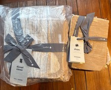 West Elm Lush Crinkle Velvet FULL QUEEN Duvet Cover & 2 Shams- Sand