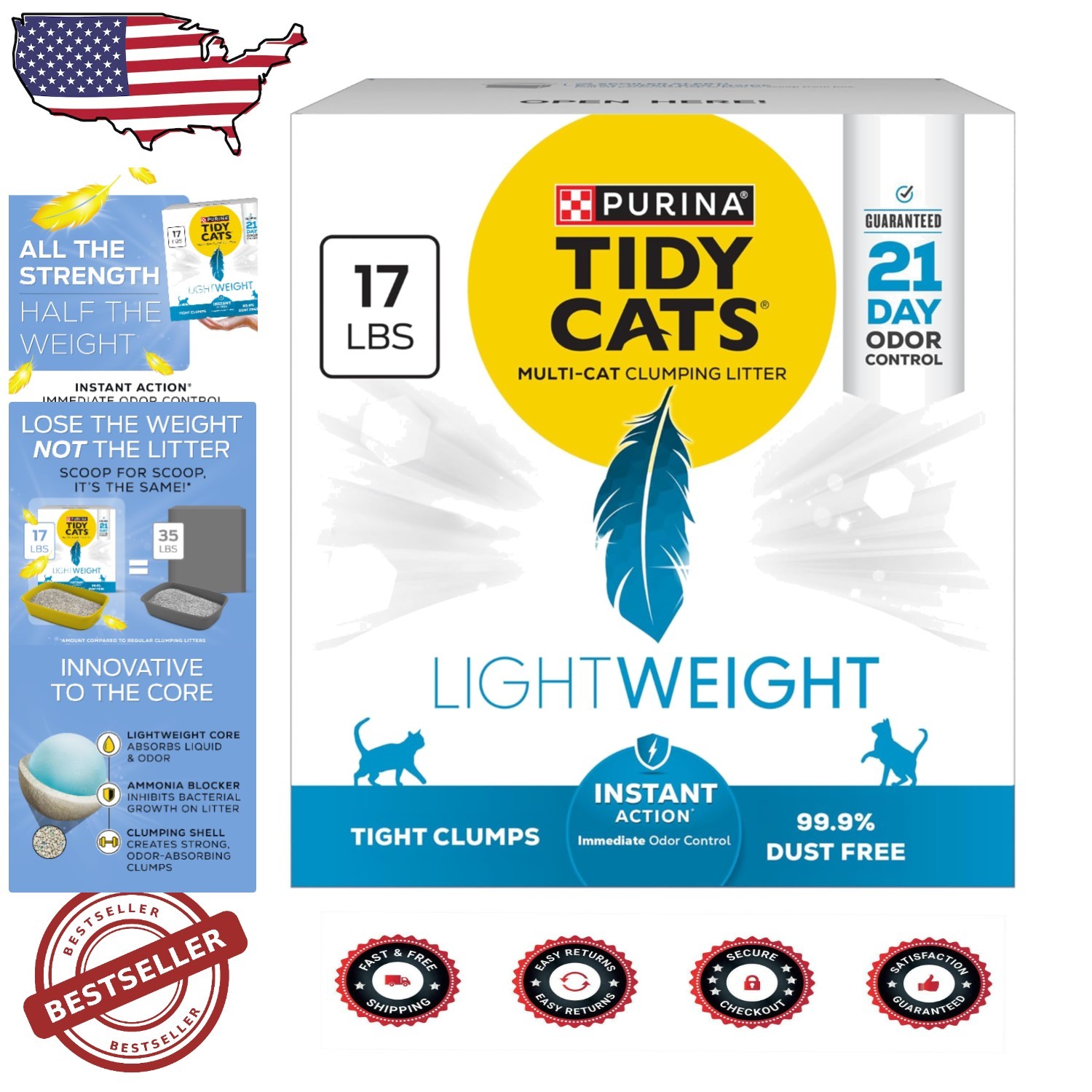 Purina LightWeight Clumping Cat Litter for Odor Control, 17 lb