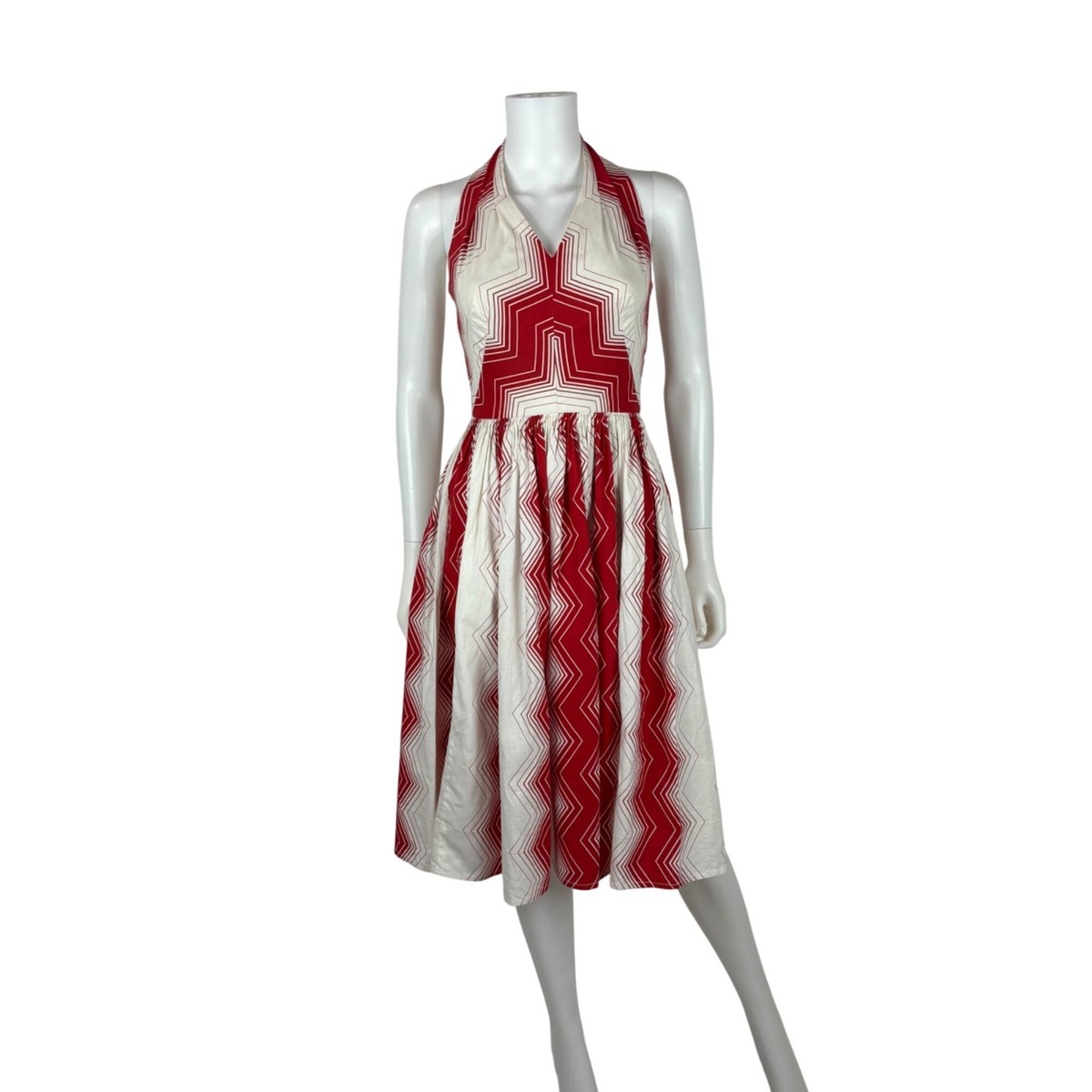red and white striped halter dress Vintage 50s Sundress Womens XXS Chevron Stripe x092325nyd