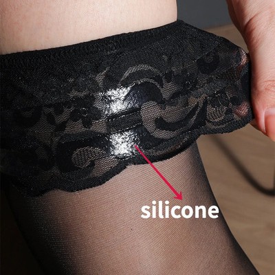 Silicone Stockings Women's Transparent Non-slip Lace Top Stocking Thigh High Sto