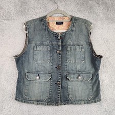 American Eagle Outfitters Vest Womens Large Blue Denim Belted Floral Lined