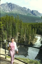 1983 Slide 35mm Person on Bridge Waterfall View Mountain Kodachrome Travel Photo