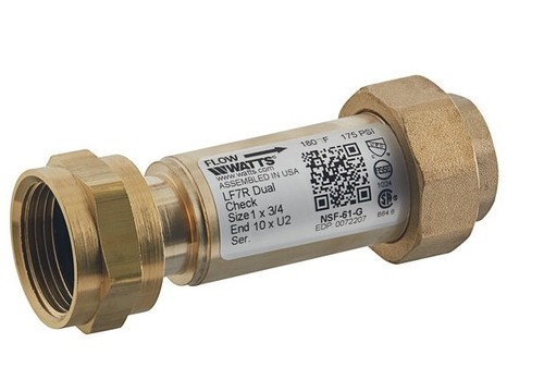 Watts LF7R10-U2 Lead Free Brass Dual Check Valve 1"x3/4" FMT x FNPT