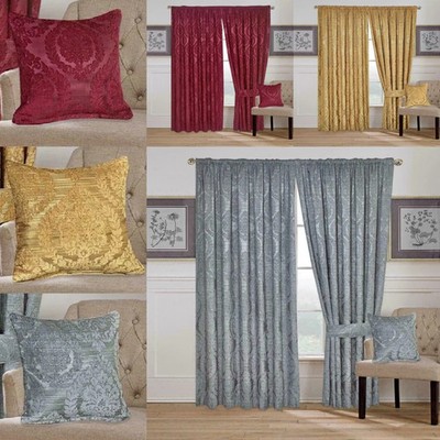 New Fully Lined Pencil Pleat Curtains Jacquard Ready-Made Curtains Pair Tape Top