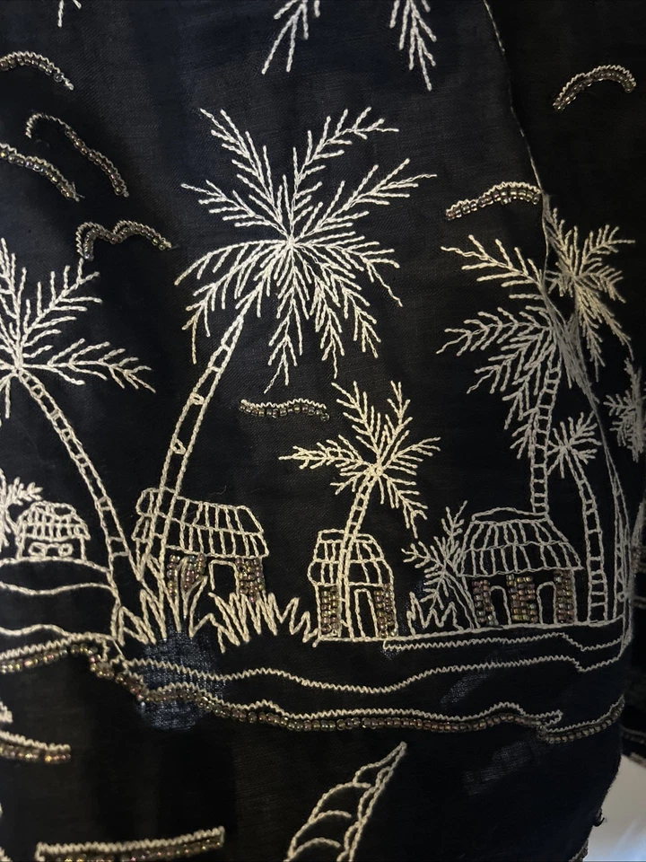 Vestido Clásico Talbots Azul Lino Bordado Cuentas Old Money Grande Foto 2 de 4