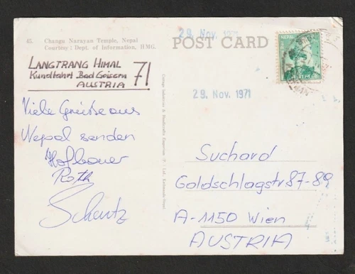 Karte Langtrang Himal Kundfahrt 1973 Nepal nach Wien