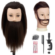Male Mannequin Head with Hair Beard, 10" Barber Practice Head Cosmetology T...