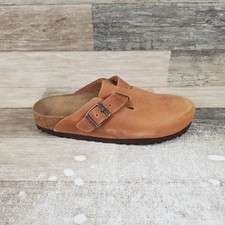 Birkenstock Boston Womens Clogs Sz 8 Narrow Cognac Casual Buckle Leather Slip-On