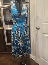 adrianna papell Blue Turquoise Floral Beaded Sequin Backless Dress 8