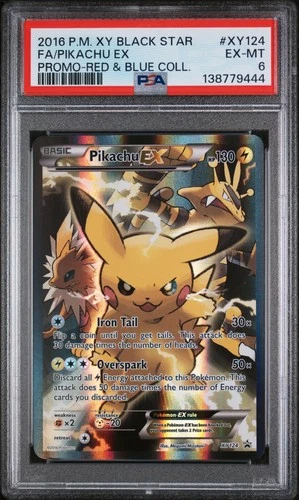 2016 POKEMON XY BLACK STAR PROMO RED & BLUE COLLECTION FULL ART/PIKACHU EX PSA 6