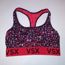 Victoria Secret Sports Bra Medium The Player Red Multi Racerback Wireless