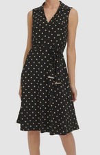 Tommy Hilfiger Women's Black Collared Lined V-Neck Tie Waist Dress Size 6