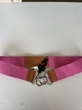 BANANA REPUBLIC STRECH BELT WITH TAN STAIN TABS SILVER BUCKLE SZ MEDIUM PINK 2