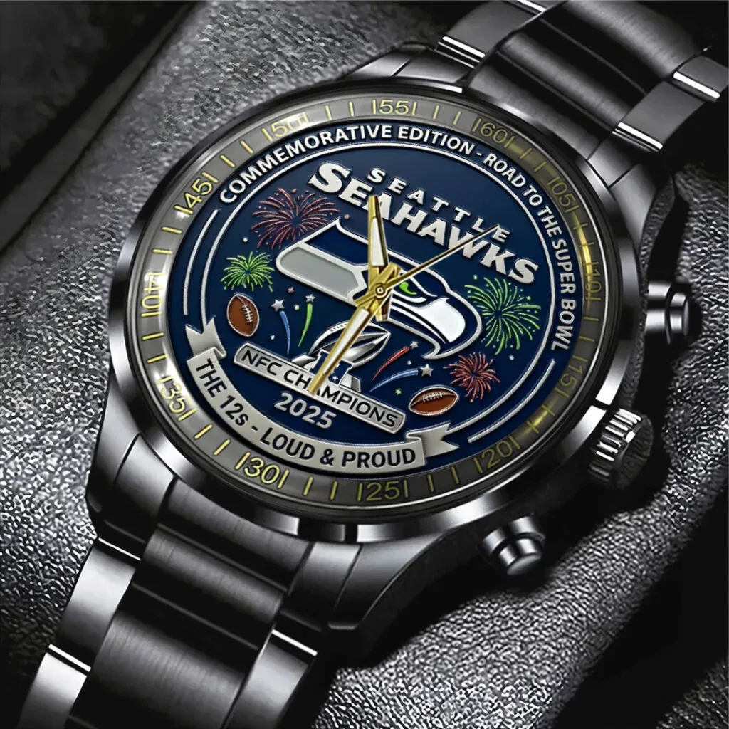 Seahawks 2025 Champions Black Stainless Steel Watch