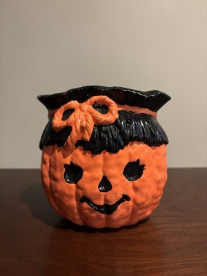 Vintage Halloween Retro Pumpkin Scarecrow Planter Vase Fall Decor ~ Yozie Mold