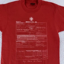 Vintage Merck & Co Inc Shirt Mens XS Red Medical Claim Form Pharmaceutical 90s