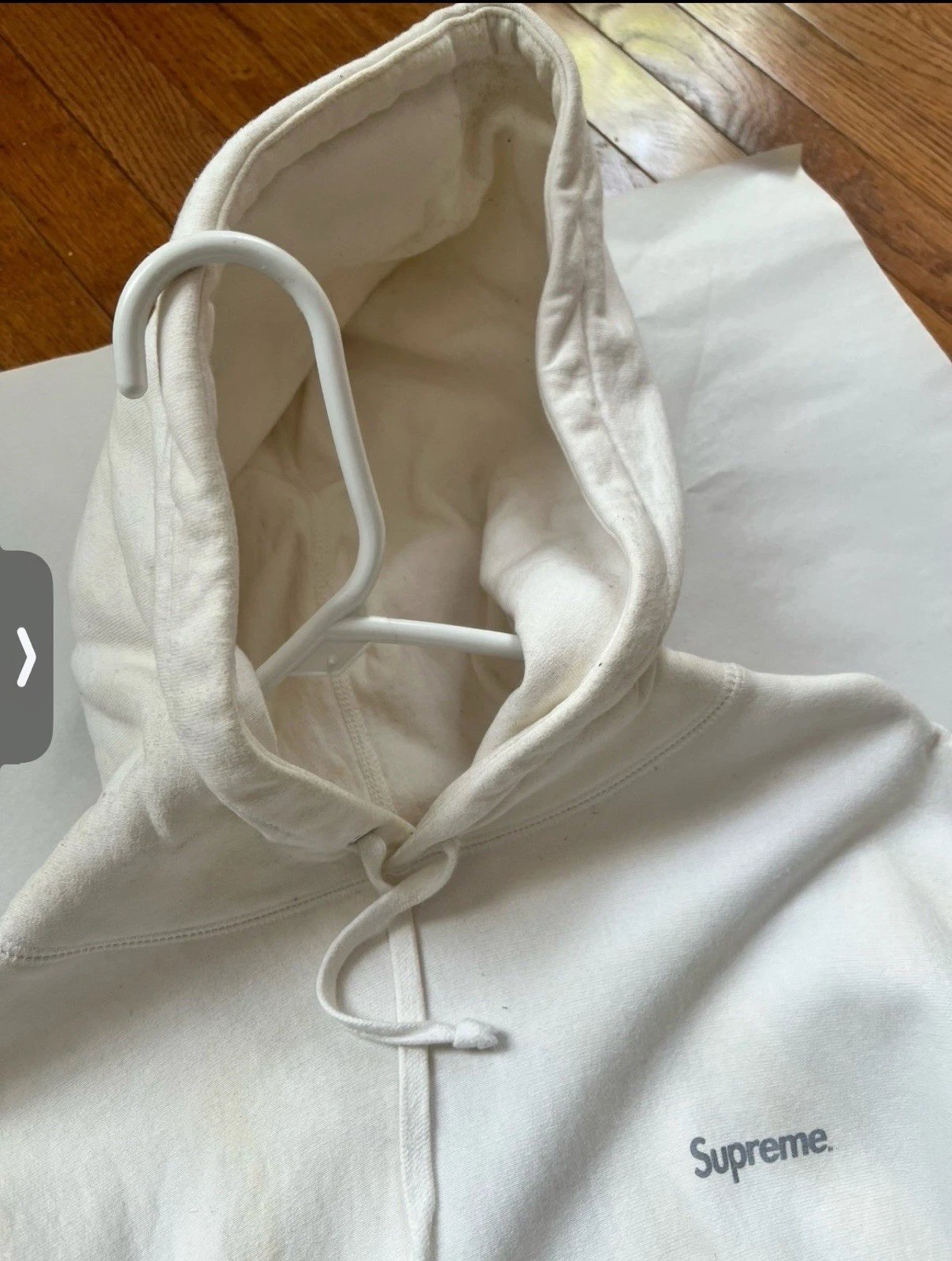 OFF WHITE Felpa con cappuccio Supreme x 3M collaborazione logo riflettente crema taglia uomo large
