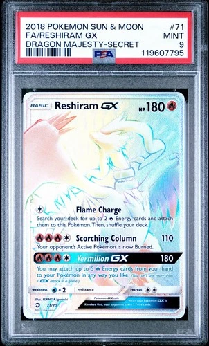 Pokémon Reshiram GX (Secret) 71/70 Dragon Majesty Holo PSA 9