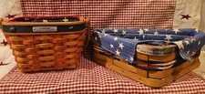 2 SET Longaberger 2009 Inaugural basket & 2001 Flag Basket w/ liner, protector