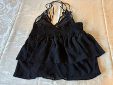 Black Goth Lace Cami Double Tier Peplum Shein Size Large Spaghetti Strap