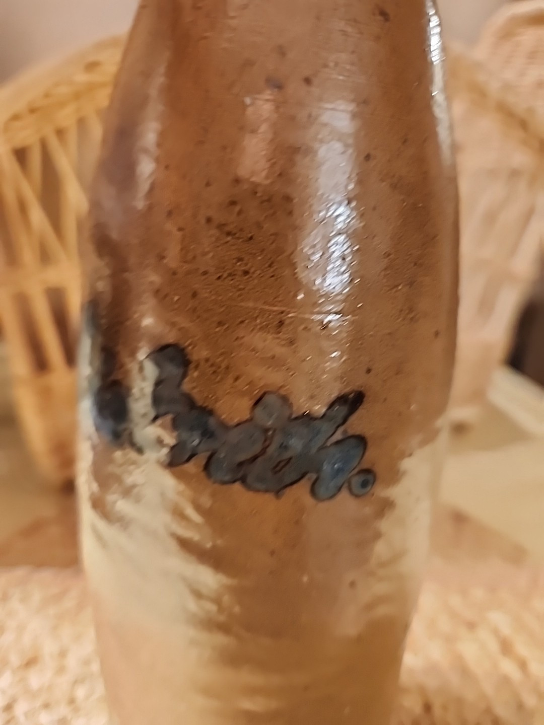 Antique Pottery  Blob Top Bottle 11,50" high